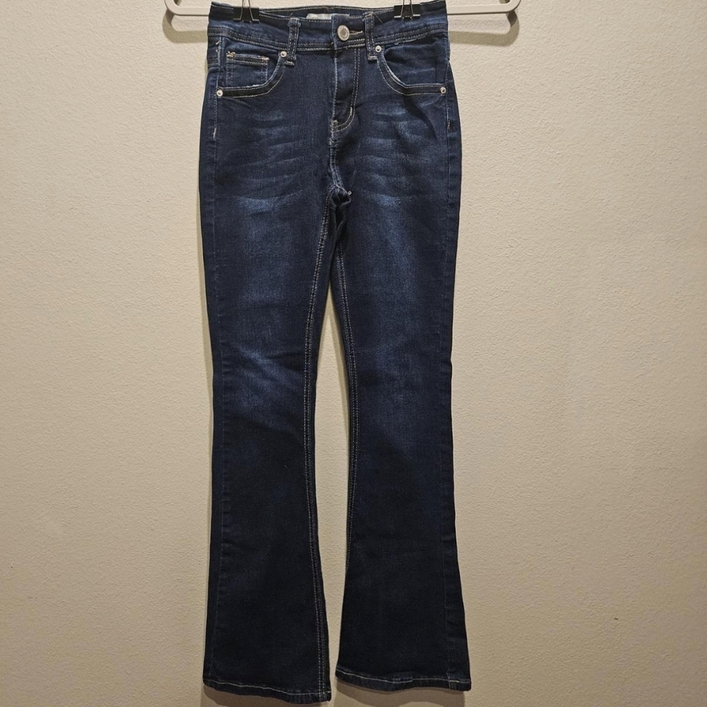 BAMBOO Origional Denim Junior Dark Wash Bootcut Jeans W/ Embroiderd Pockets Sz 1 - Picture 4 of 5